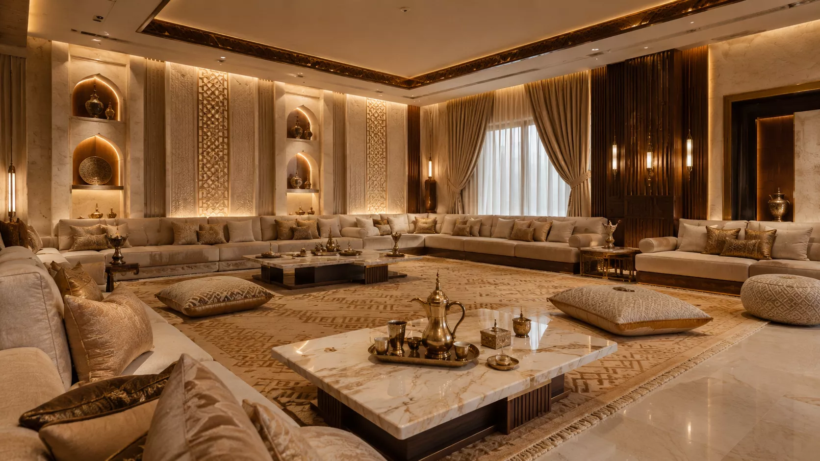 Luxurious Saudi-style majlis decor for hospitality and ultimate family comfort